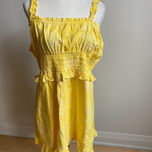 BP Women Ruffle Dress BNWOT Yellow Pink Mini Sundress - Picture 2 of 7